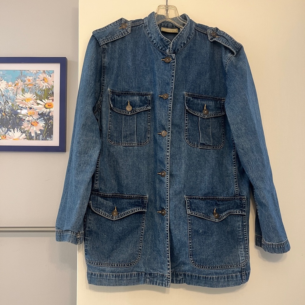 Vintage Liz Claiborne Denim Military Style Jacket Sz 16P